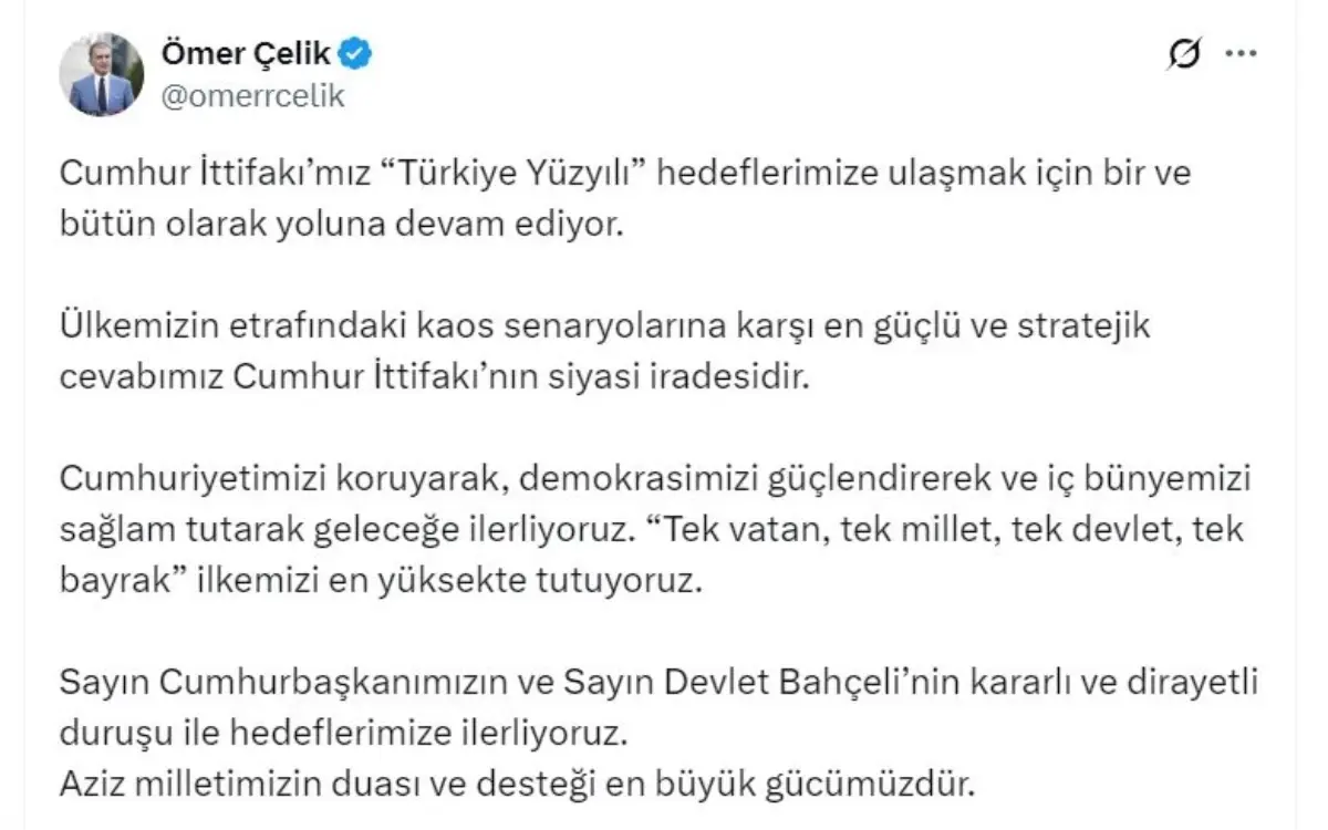 omer celik cumhur ittifaki turkiye yuzyili hedefleri icin birlikte ilerliyor QWa72YJW.jpg